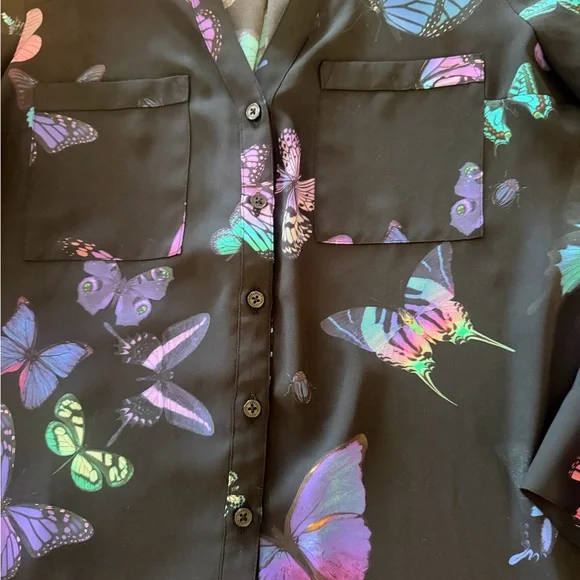 Express Black Portofino Shirt with Colorful Butterfly Design - Picture 4 of 4